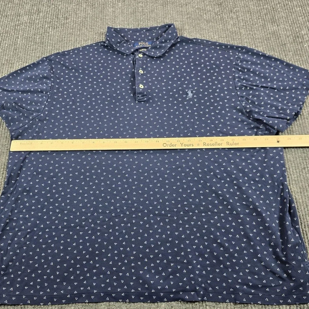 Polo Ralph Lauren Polo Shirt Mens 2XL Blue Triangle Print Custom Slim Fit Logo